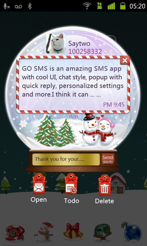 GO SMS Pro Snowlove Popup them