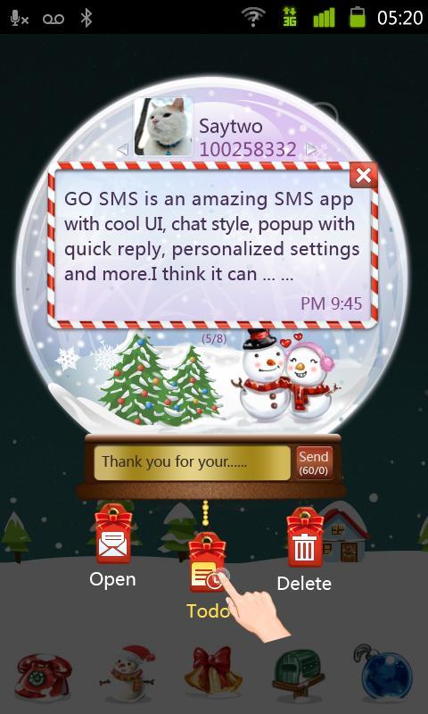 GO SMS Pro Snowlove Popup them