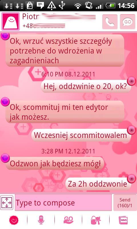 GO SMS Pink Floral Theme