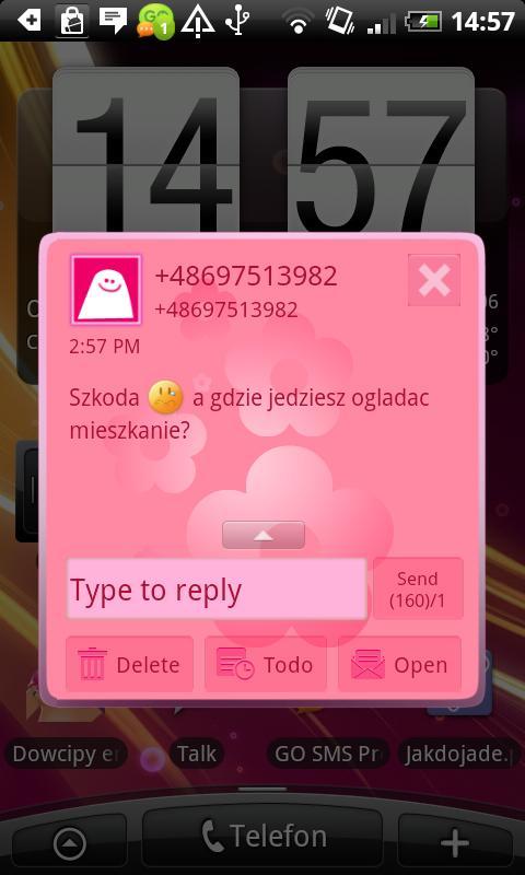 GO SMS Pink Floral Theme