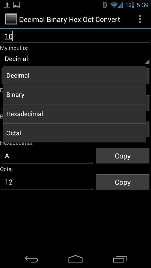 Decimal Binary Hex Oct Convert